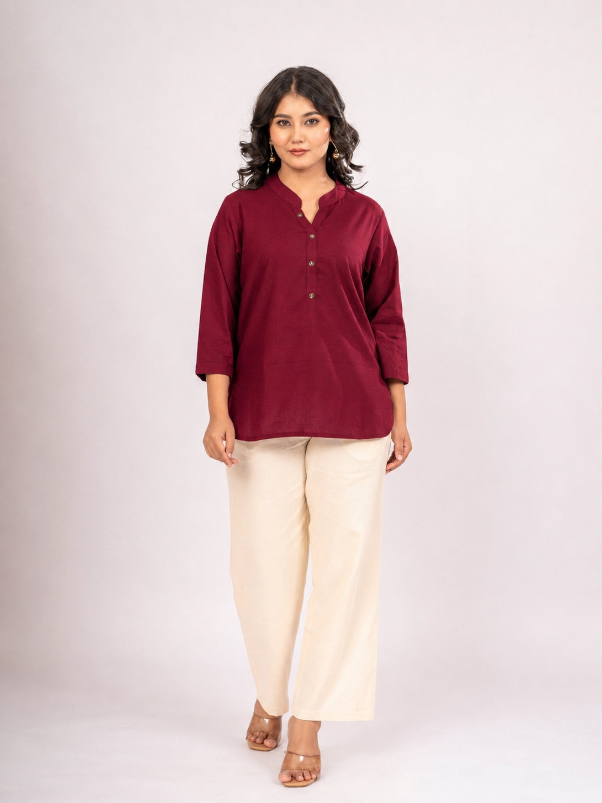 Wine Cotton Comfort Tops