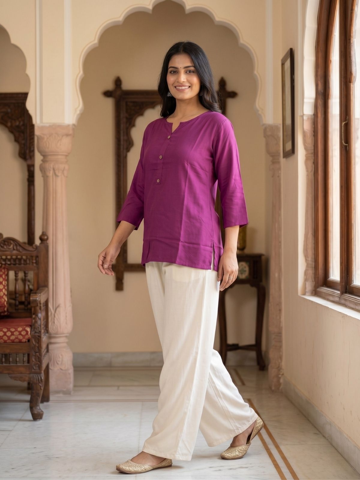 Women Wine Rayon Short Kurti