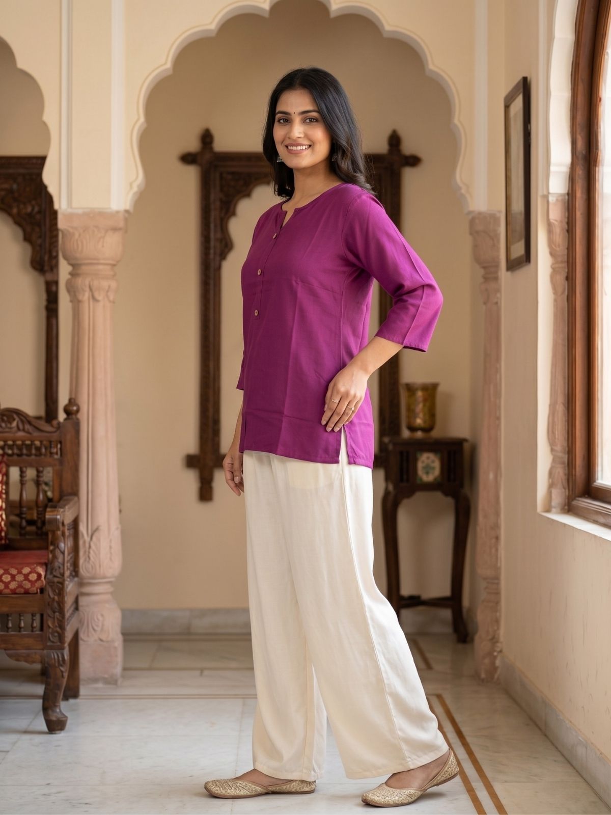 Women Wine Rayon Short Kurti