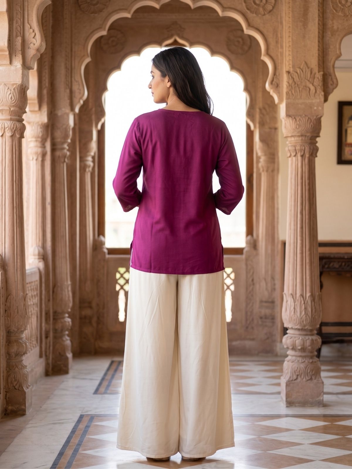 Women Wine Rayon Short Kurti