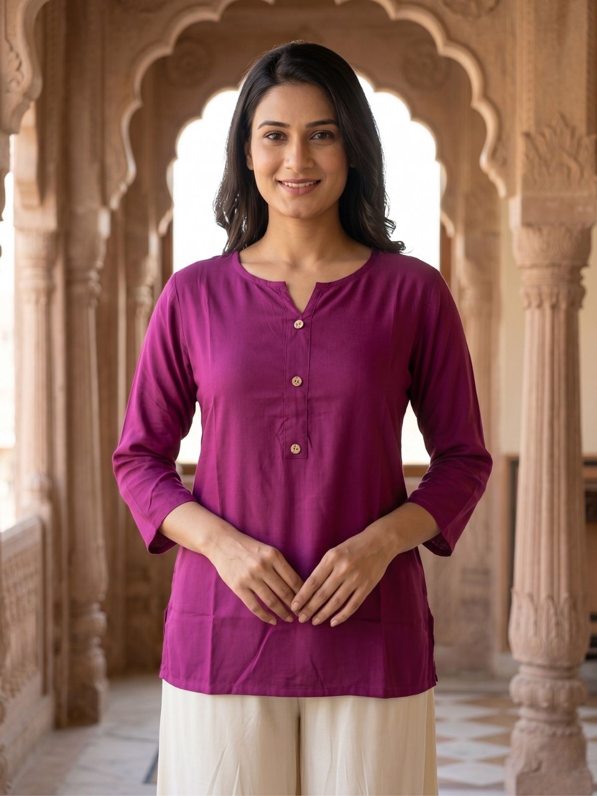 Women Wine Rayon Short Kurti