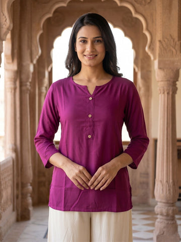 Women Wine Rayon Short Kurti