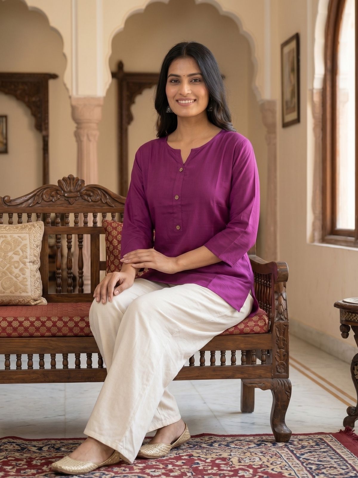 Women Wine Rayon Short Kurti
