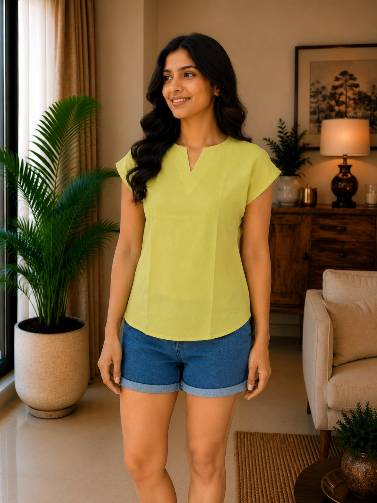Yellow Cotton Blends Top