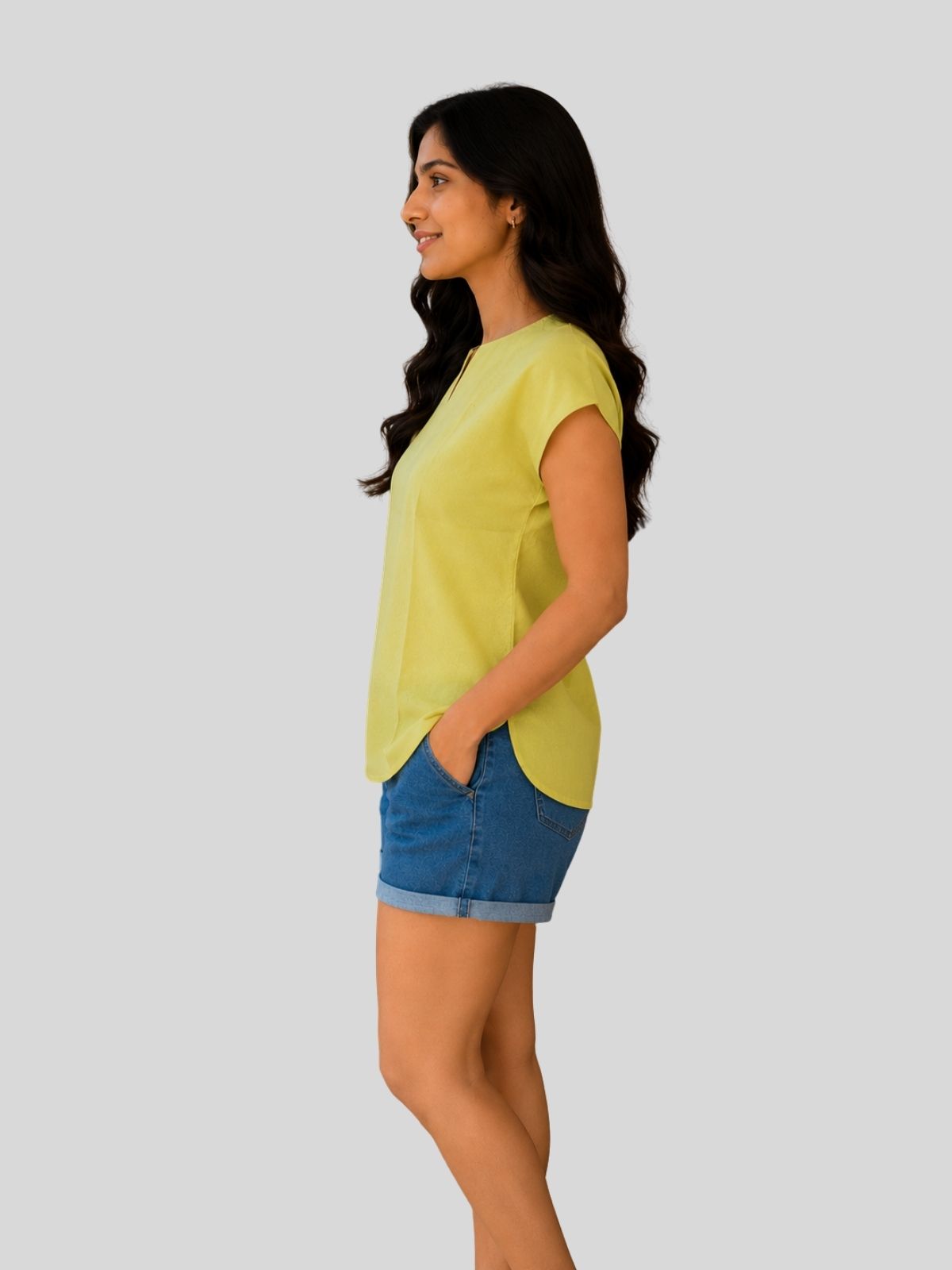 Beige & Yellow Cotton Blends Tops Combo