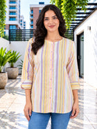 Yellow Rainbow Stripe Cotton Shirts