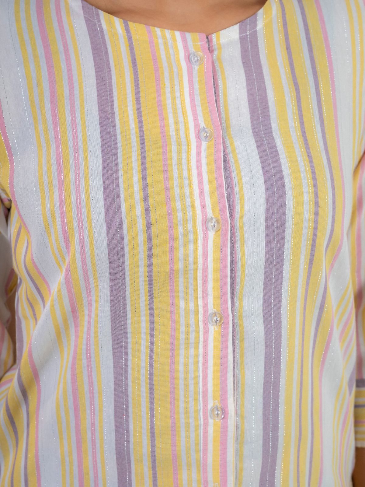 Yellow Rainbow Stripe Cotton Shirts
