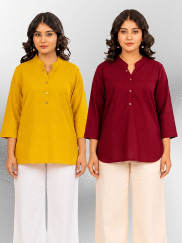 Yellow & Wine Cotton Comfort Tops Combo