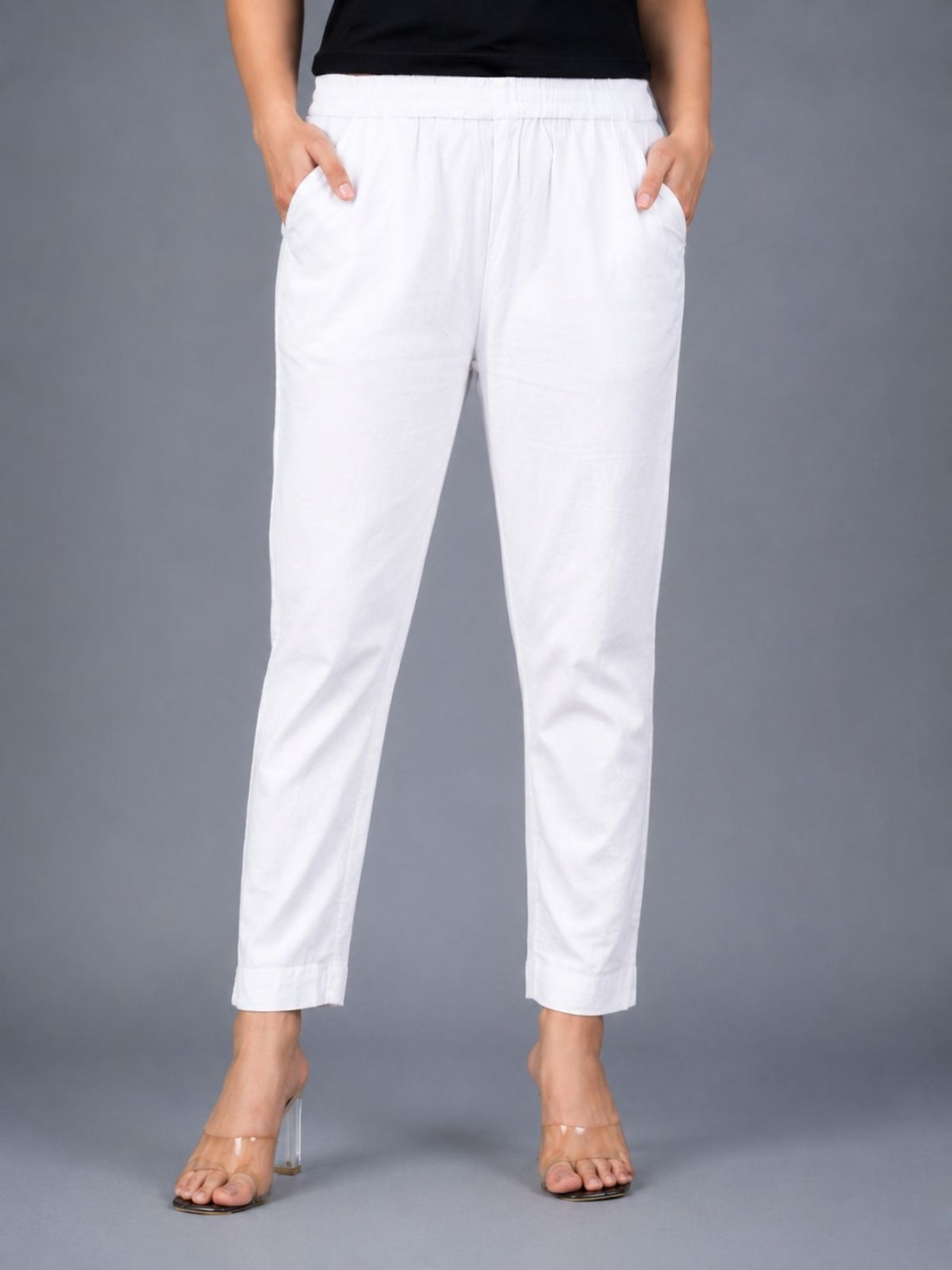 White & Wine Regular Fit Elastic Cotton Trouser Combo