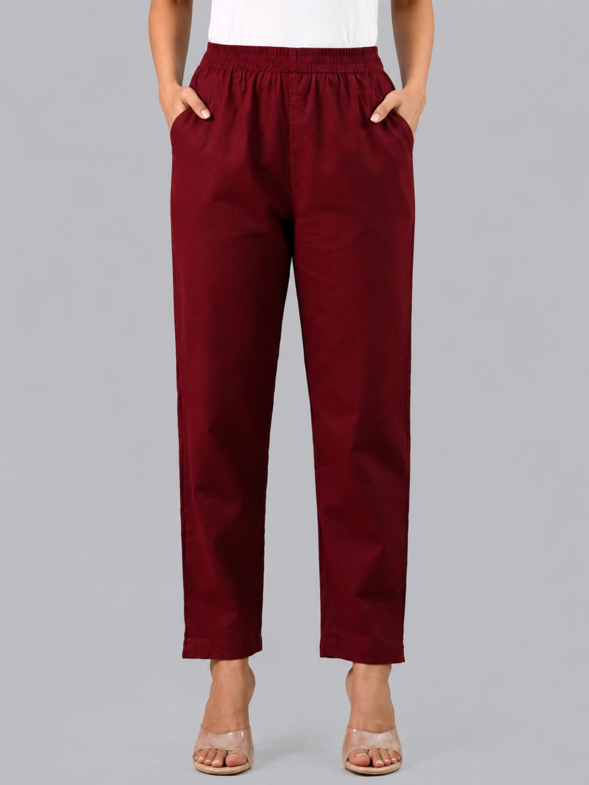 Tealblue & Wine Regular Fit Elastic Cotton Trouser Combo