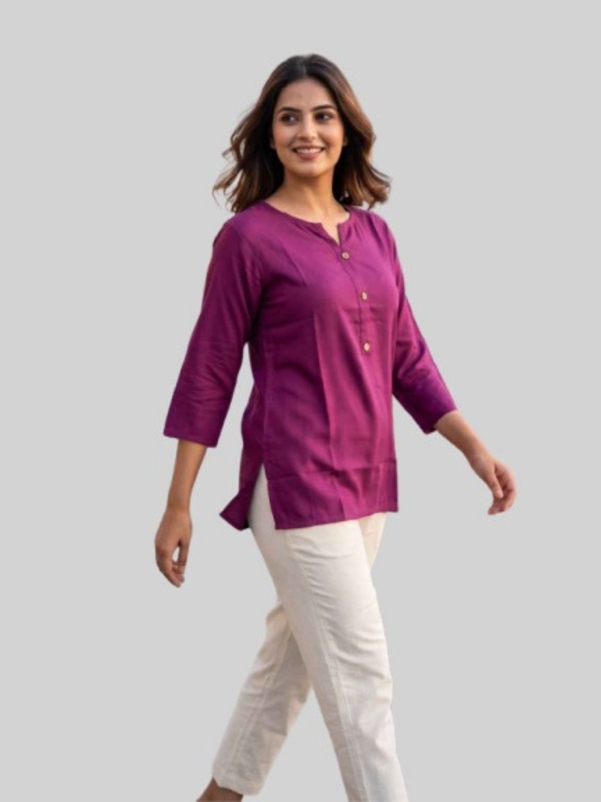 Women Peach & Wine Rayon Short Kurti