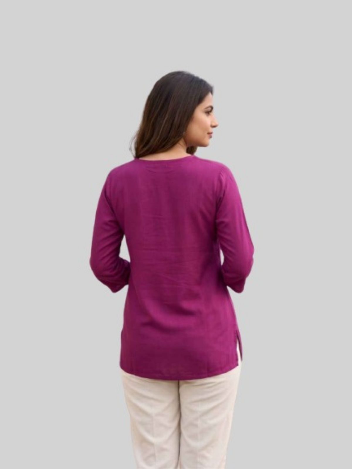 Women SkyBlue & Wine Rayon Short Kurti