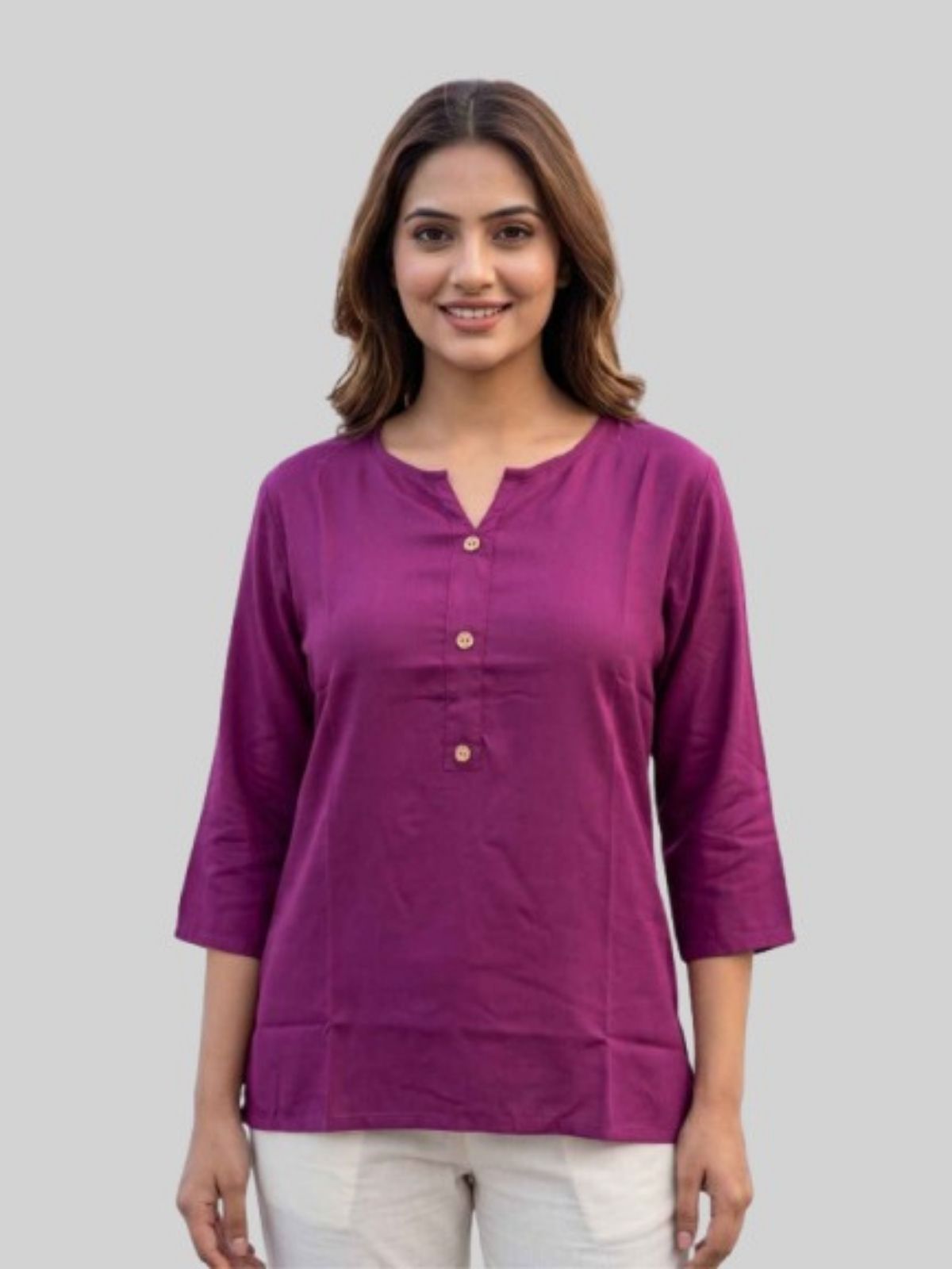 Women Light Purple & Wine Rayon Short Kurti