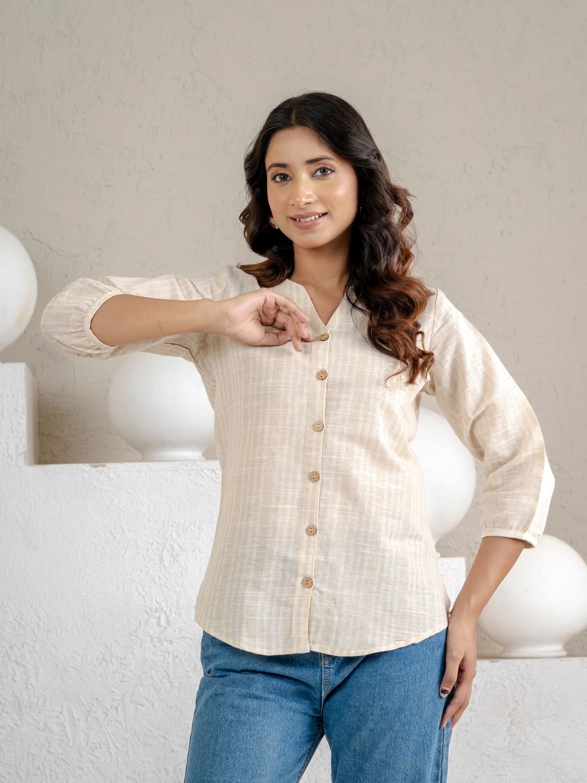 Dark Brown & Light Grey Striped Shirts Combo