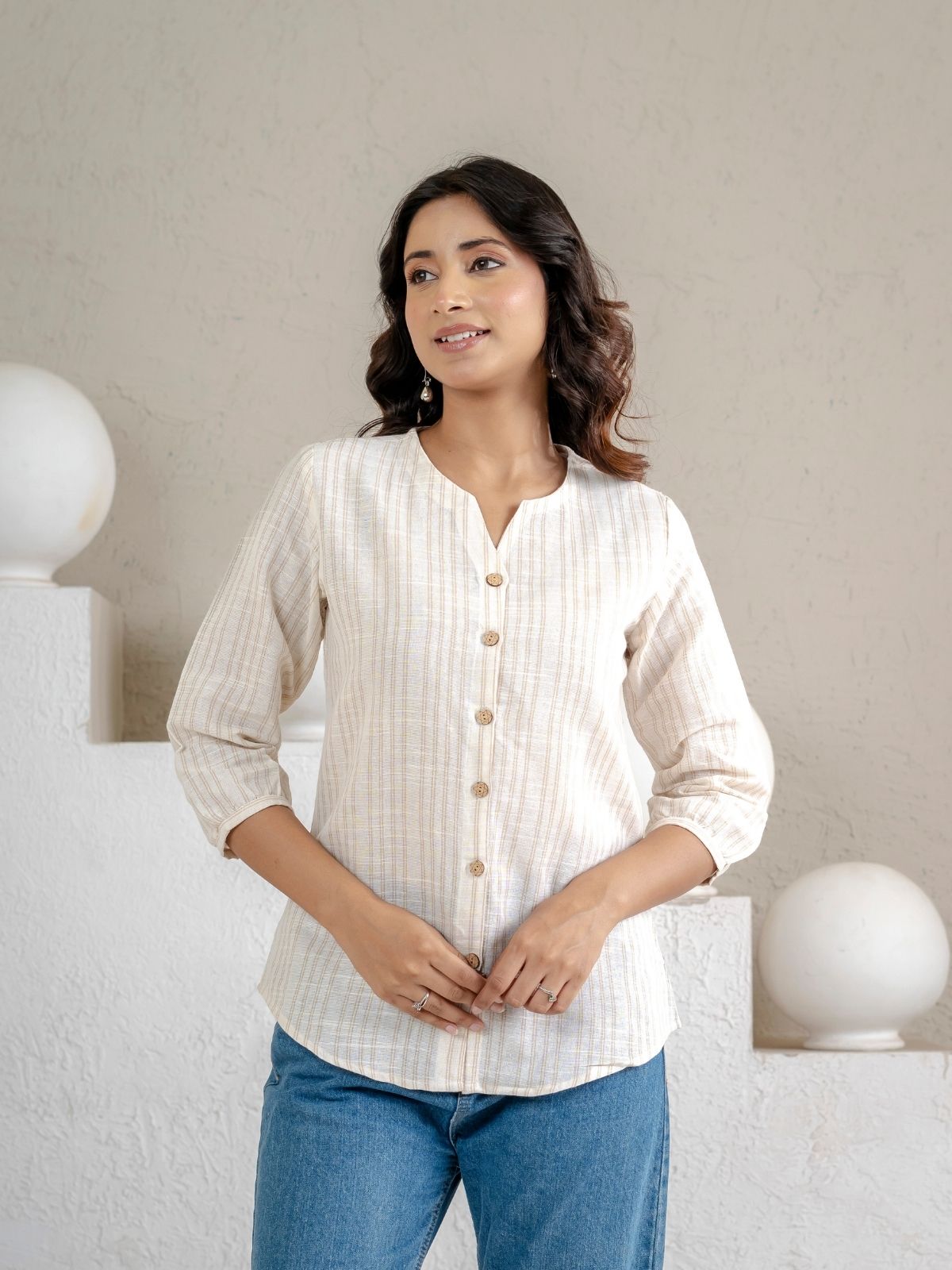 Light Brown & Light Grey Striped Shirts Combo