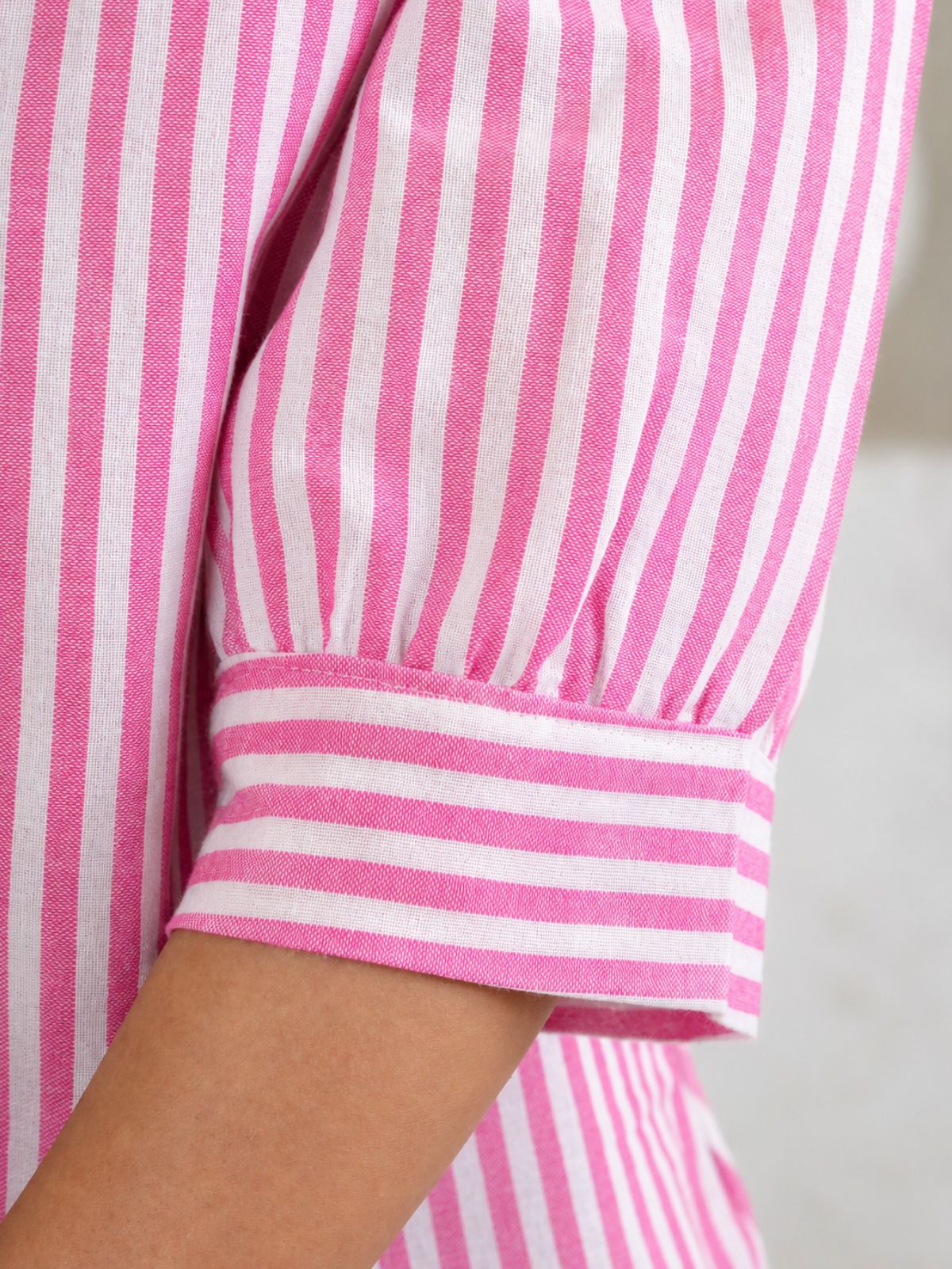 Black & Pink Elegant Small Stripe Shoulder-Pleat Shirts Combo