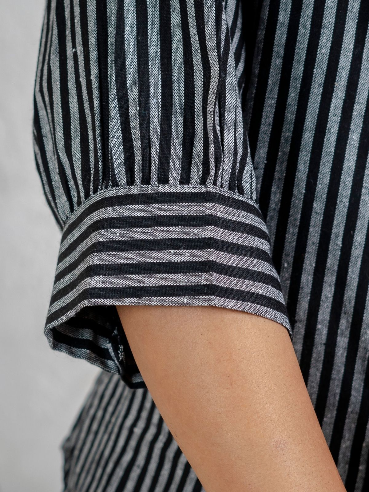 Black & Blue Elegant Small Stripe Shoulder-Pleat Shirts Combo