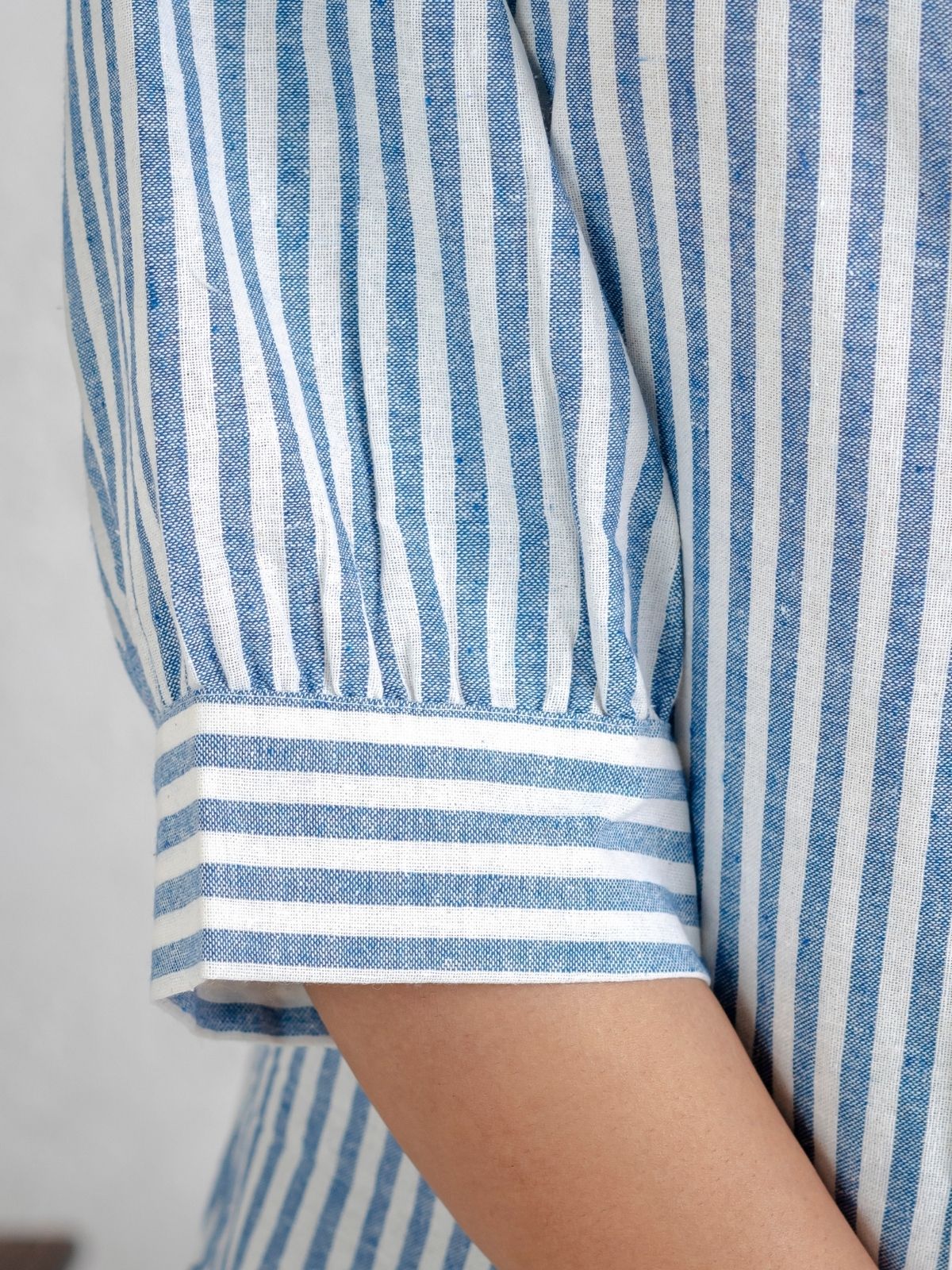 Blue & Pink Elegant Small Stripe Shoulder-Pleat Shirts Combo