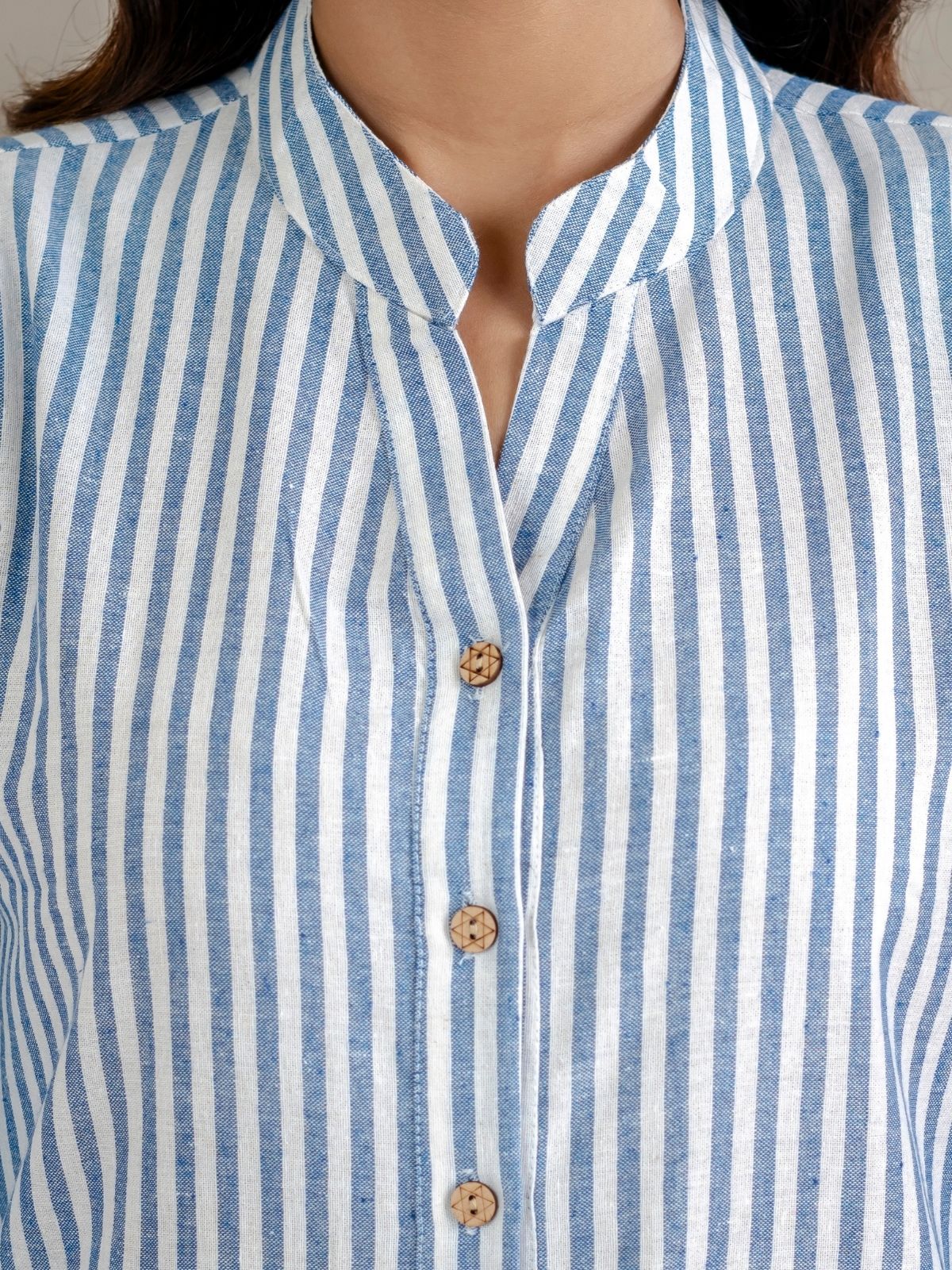 Blue & Pink Elegant Small Stripe Shoulder-Pleat Shirts Combo
