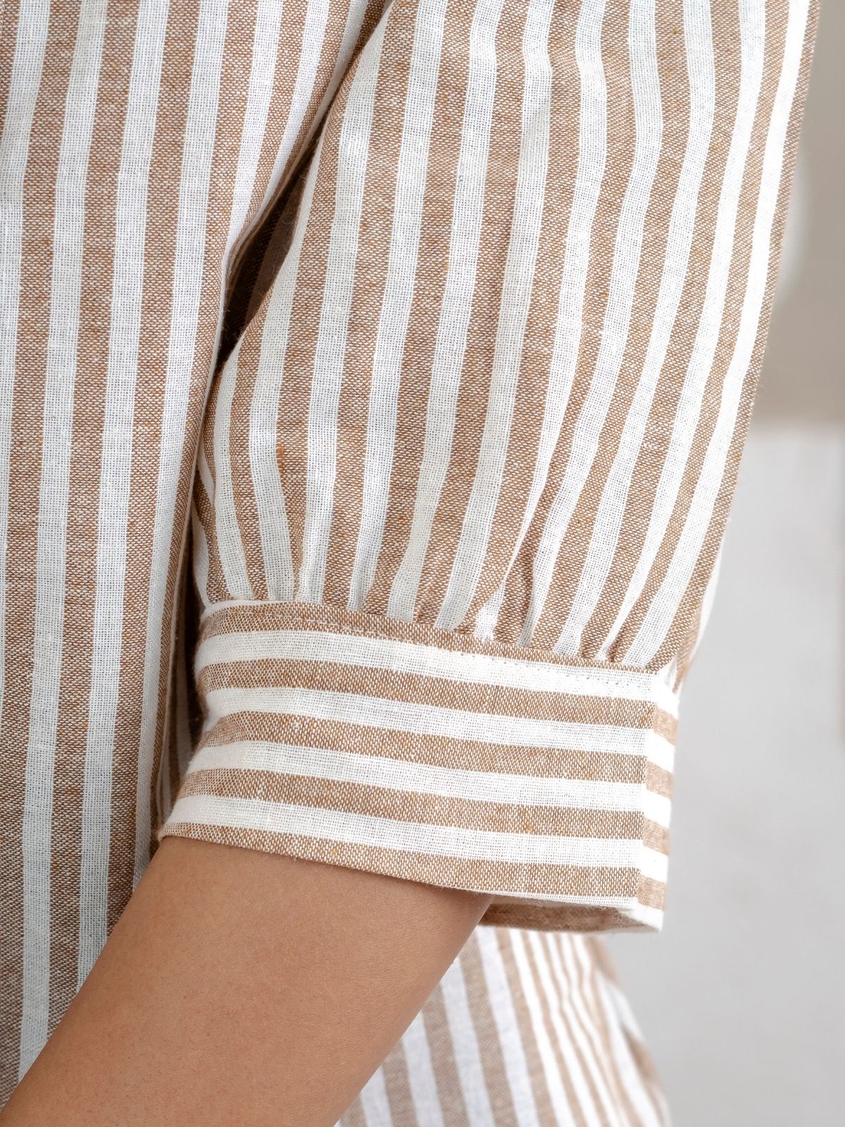Black & Brown Elegant Small Stripe Shoulder-Pleat Shirts Combo