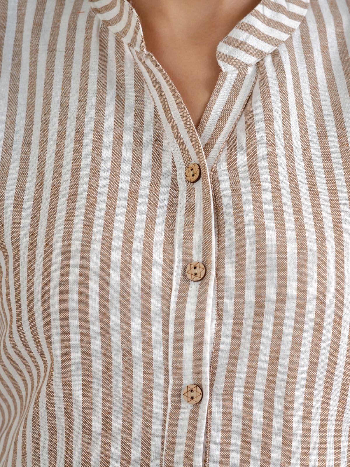 Brown & Pink Elegant Small Stripe Shoulder-Pleat Shirts Combo