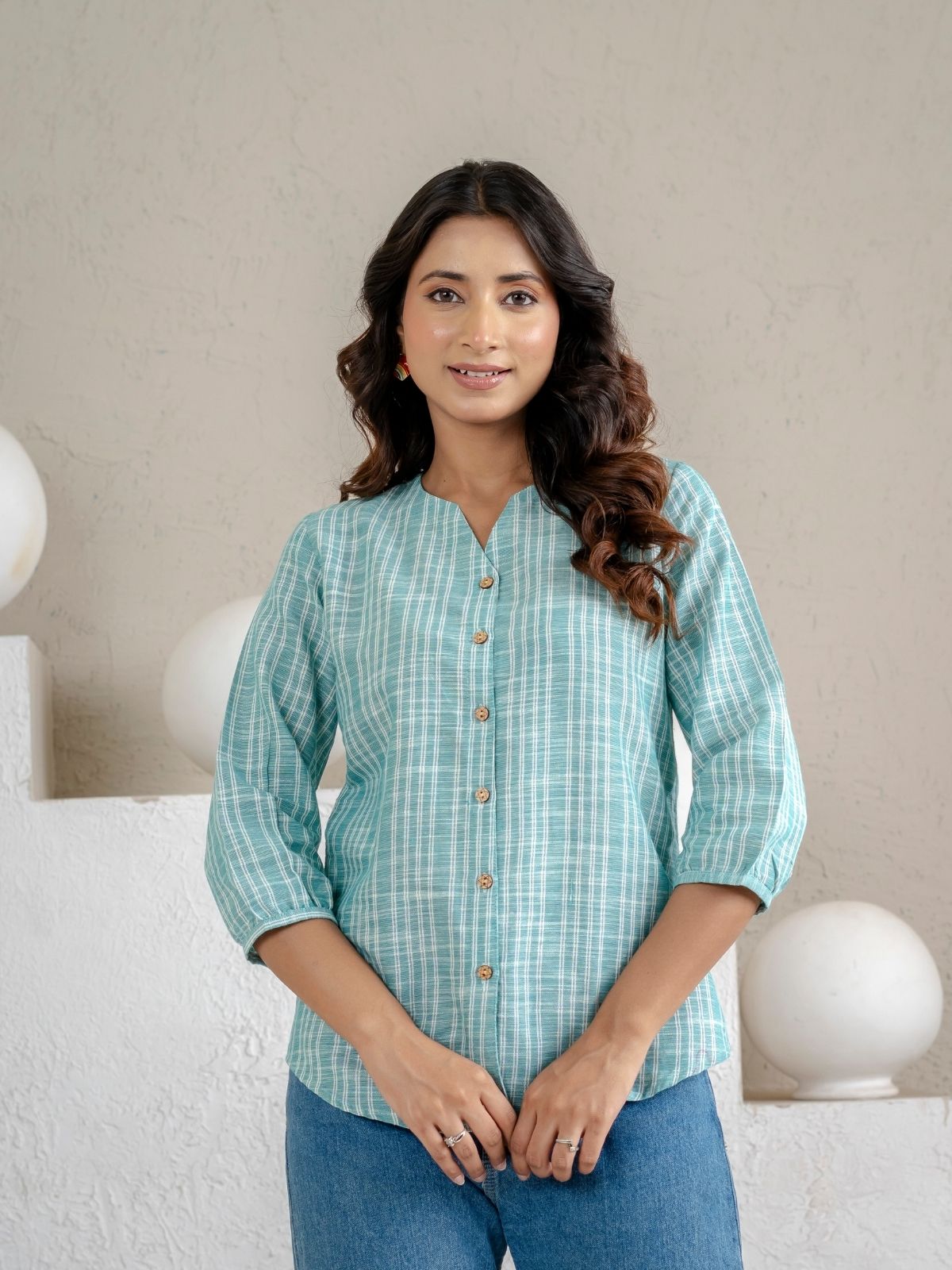 Dark Green & Light Pink Striped Shirts Combo