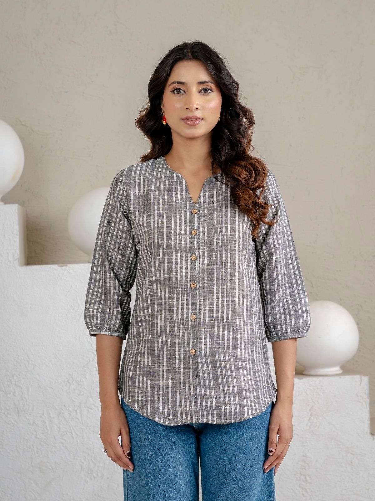 Grey Striped  Shirt
