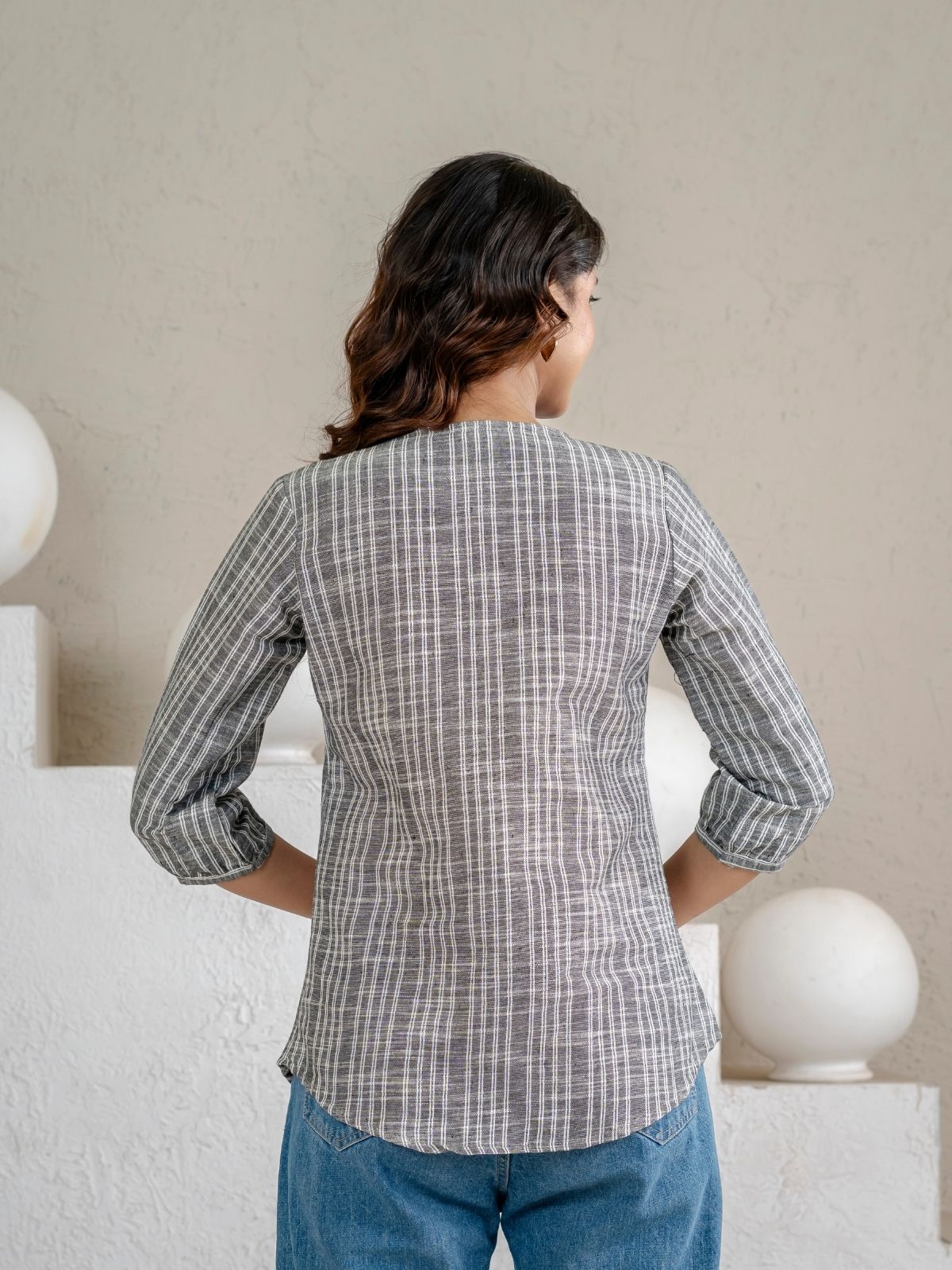 Dark Grey & Light Pink Striped Shirts Combo