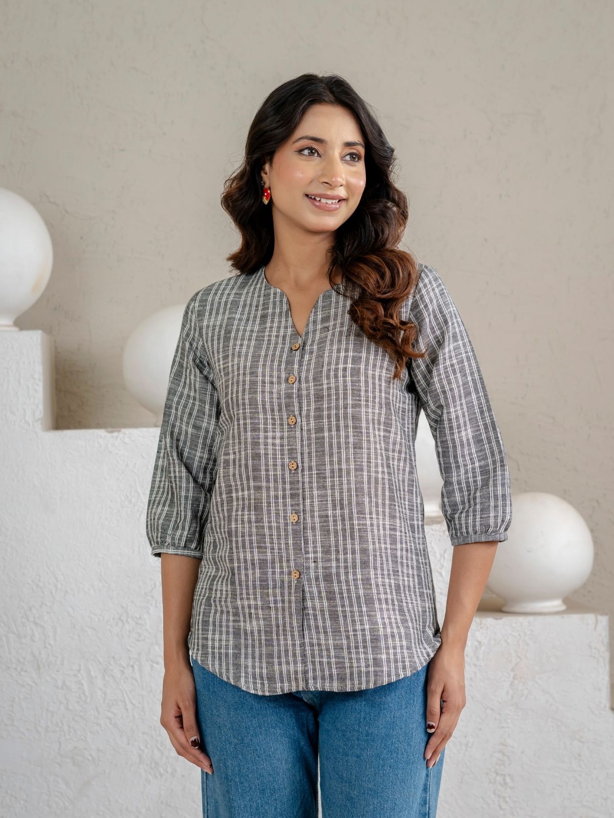 Dark Grey & Dark Red Striped Shirts Combo