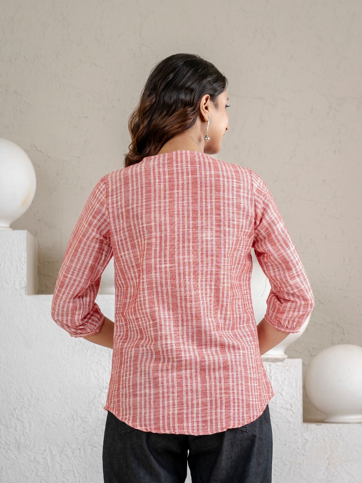Dark Red & Light Green Striped Shirts Combo