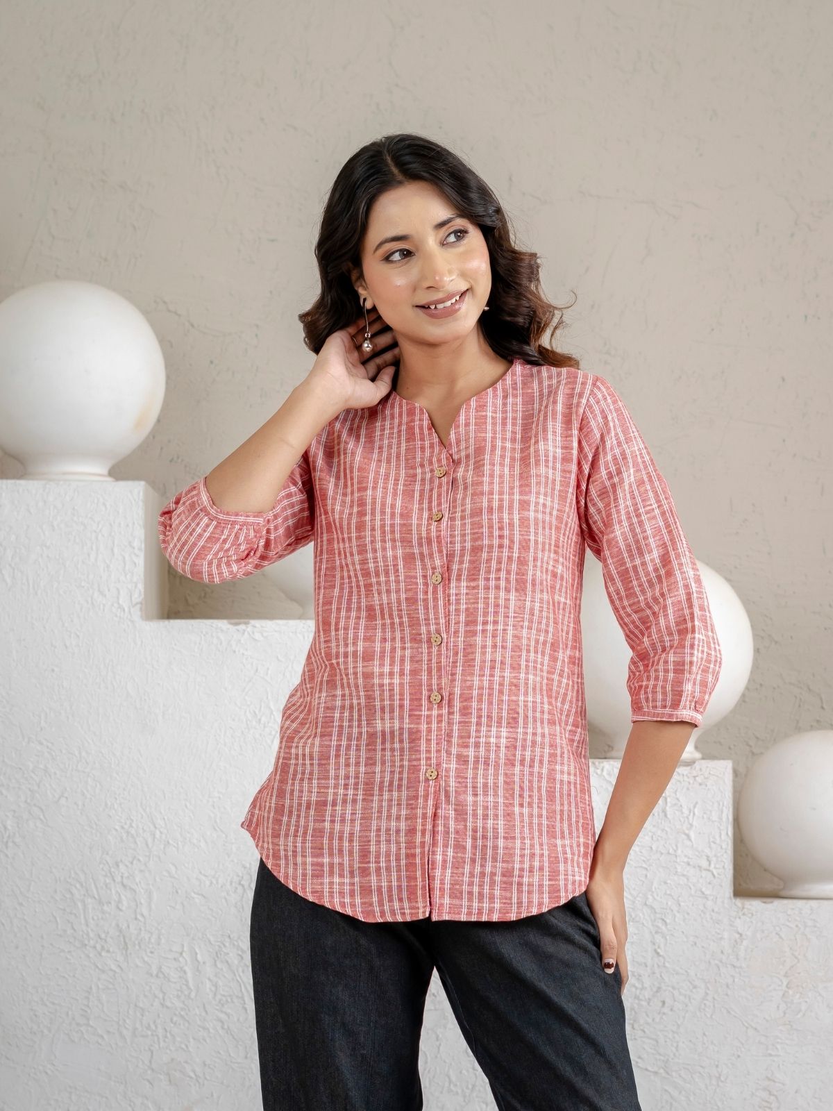 Dark Red & Light Green Striped Shirts Combo