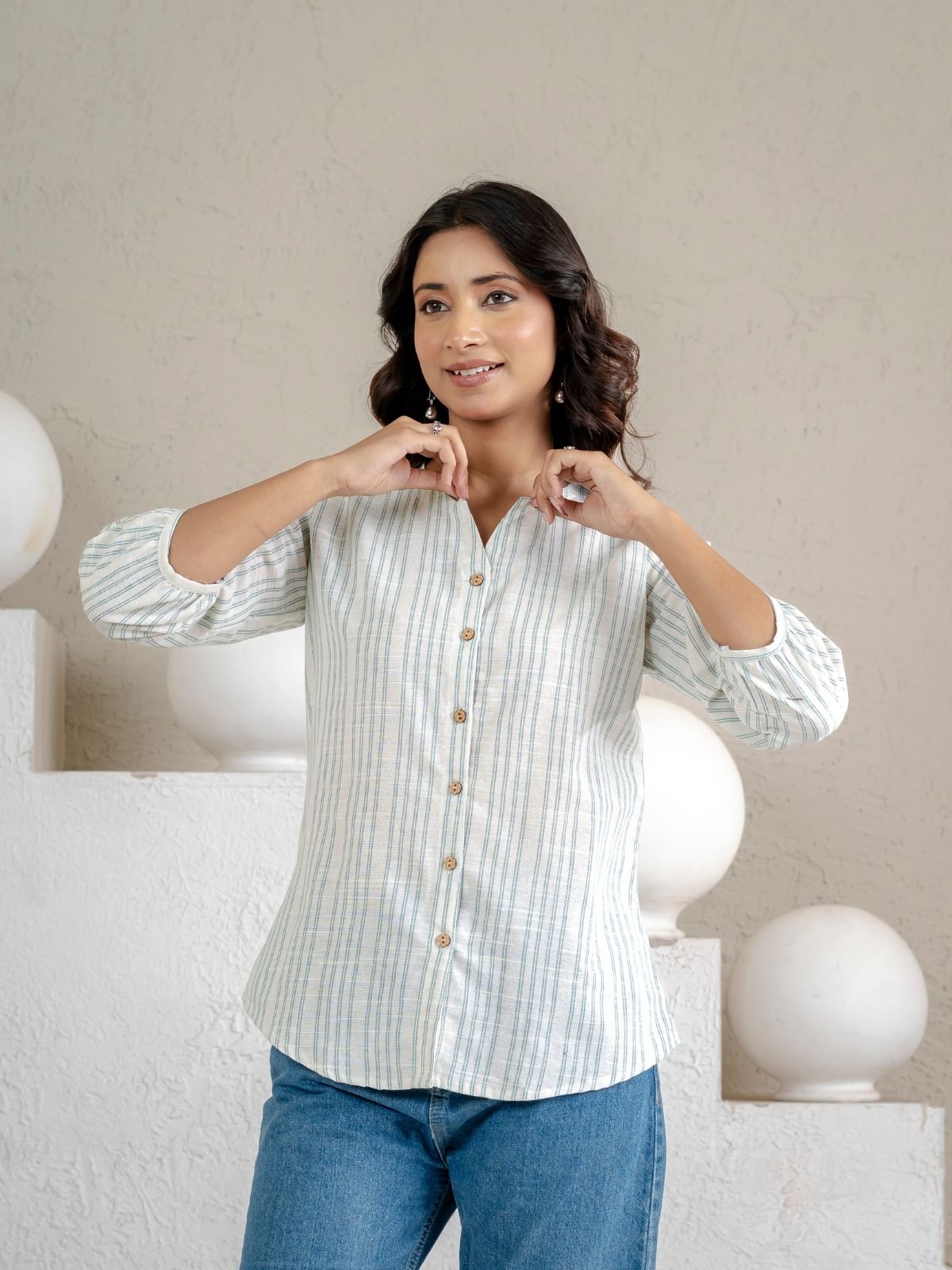 Green Striped  Shirt