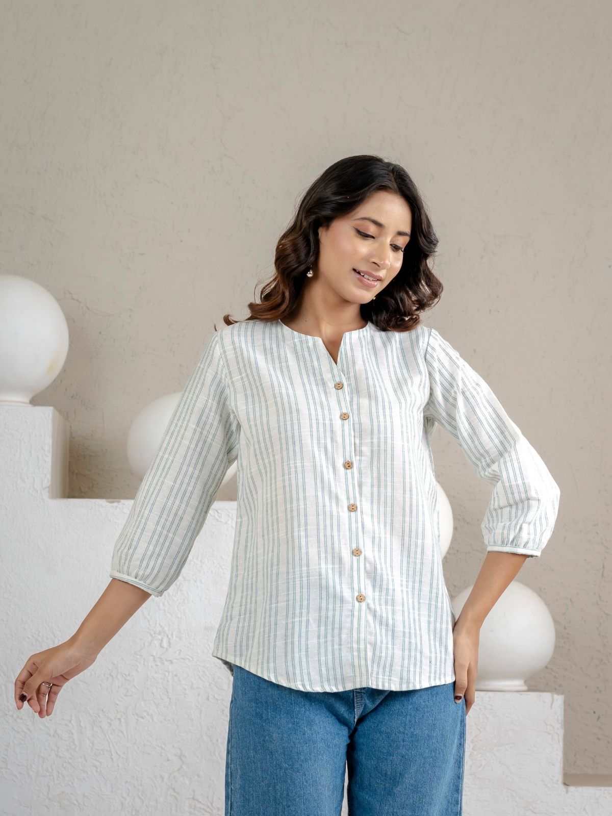 Dark Brown & Light Green Striped Shirts Combo