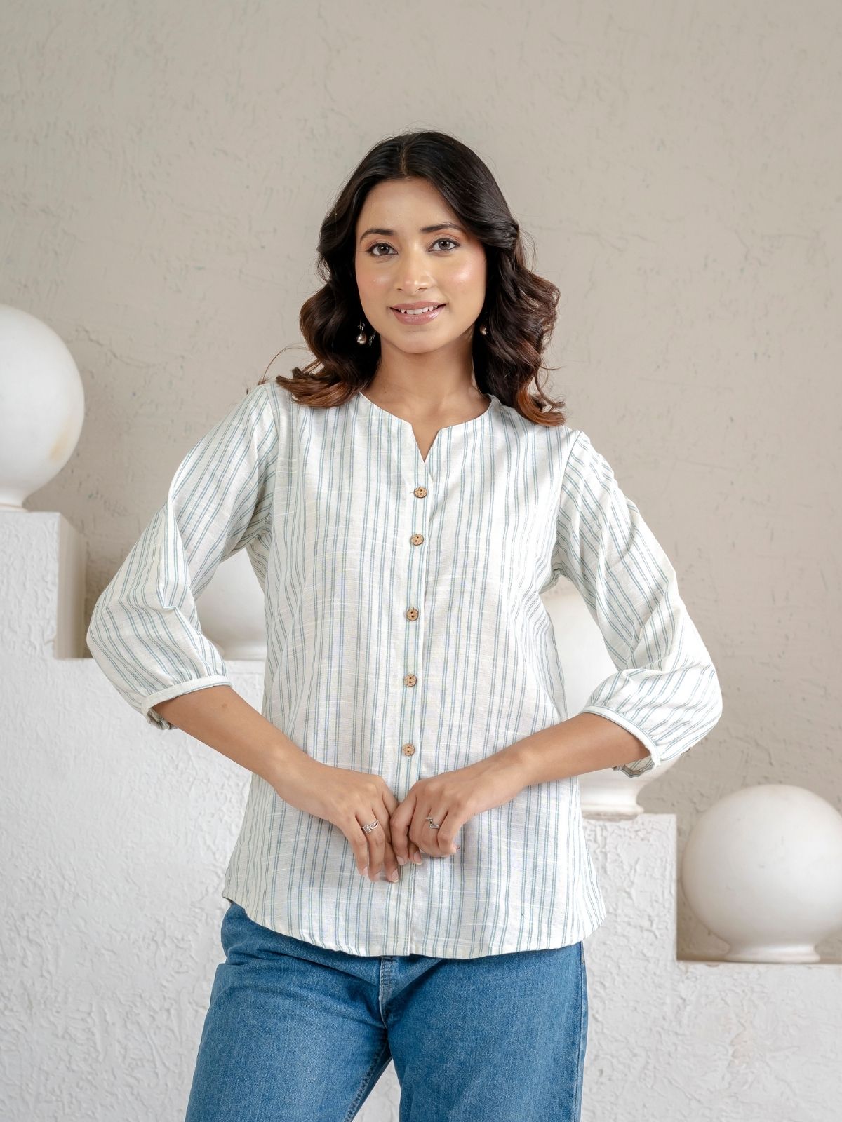 Dark Grey & Light Green Striped Shirts Combo