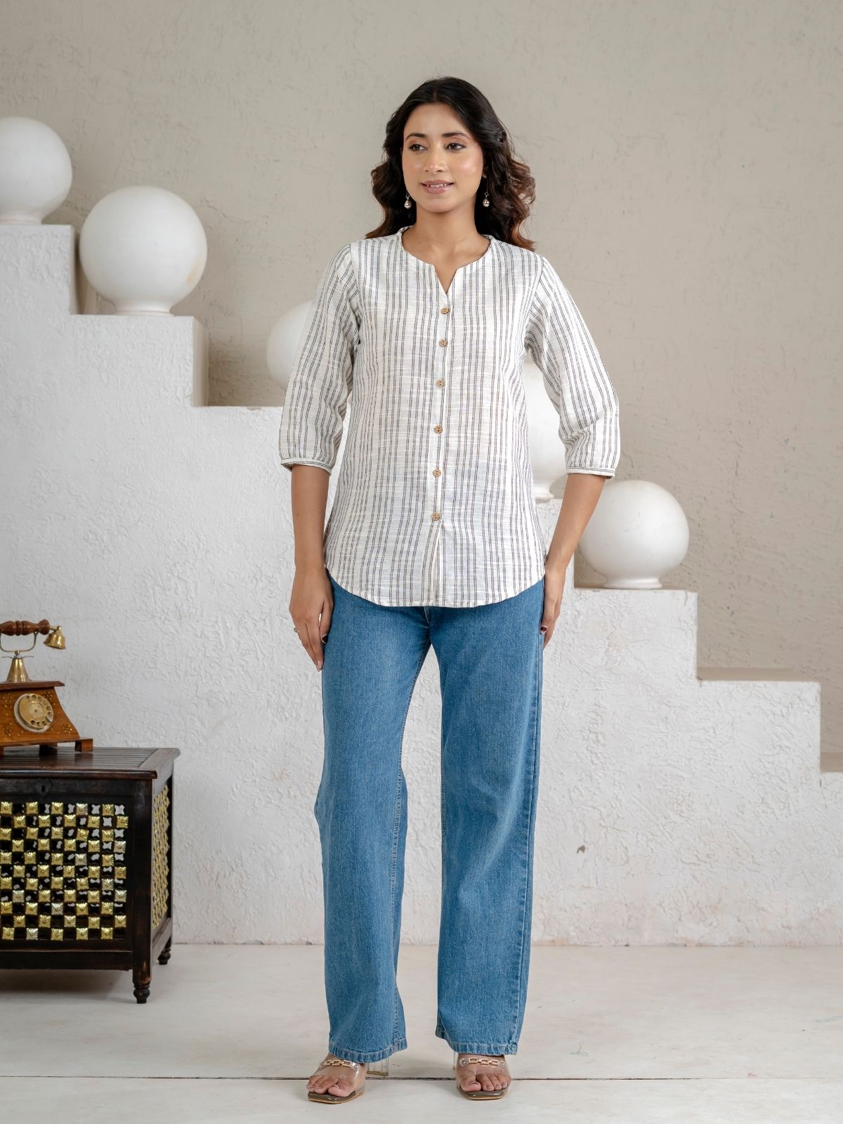 Grey Striped  Shirt