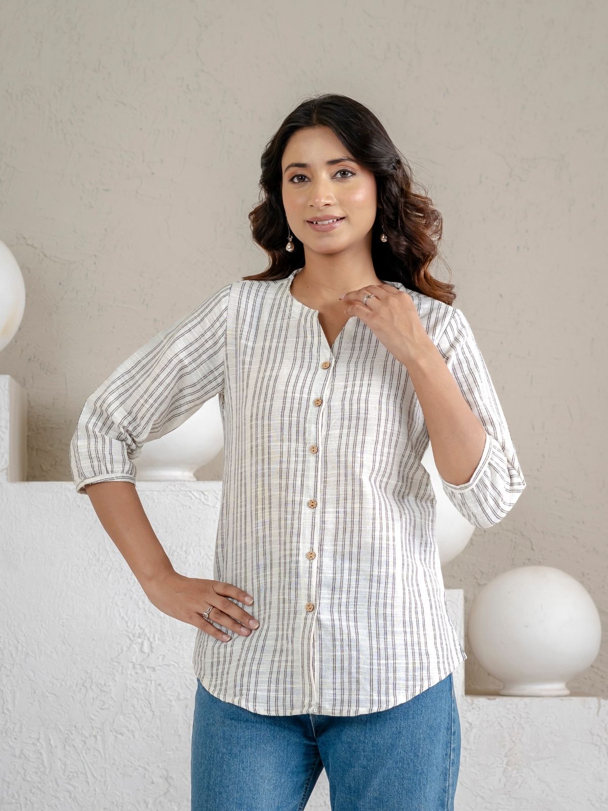 Grey Striped  Shirt