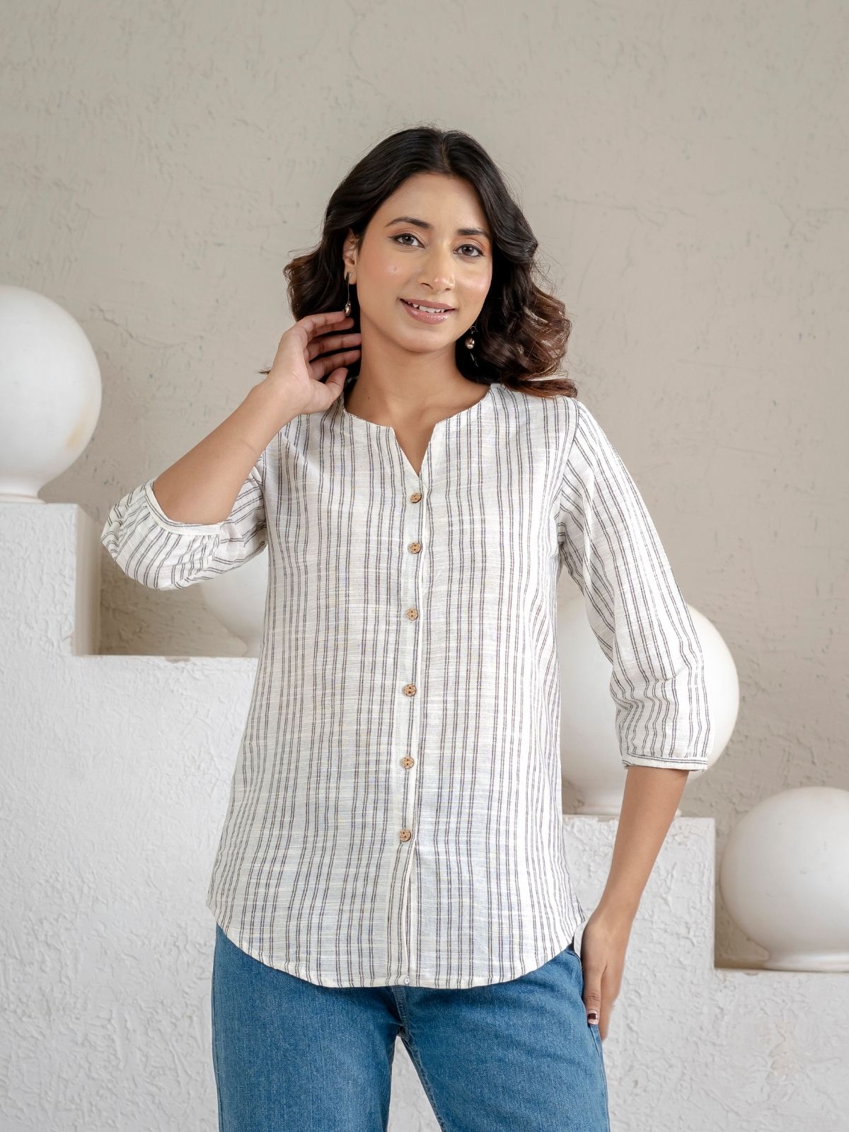 Light Green & Light Grey Striped Shirts Combo