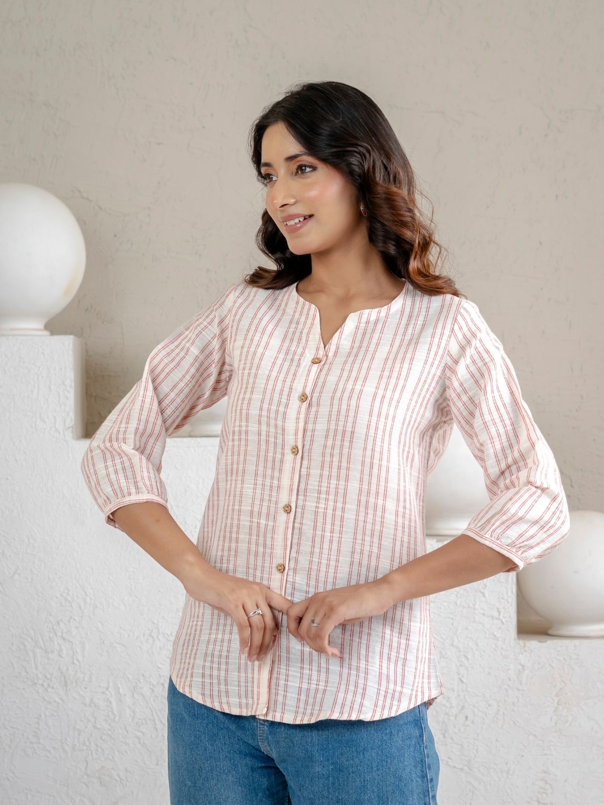 Light Grey & Light Pink Striped Shirts Combo
