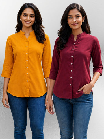 Yellow & Wine Viscose Regular Fit Shirts Combo