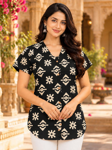 Jaipuri Green Printed Cotton Top-024