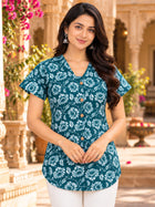 Jaipuri Green Printed Cotton Top-026