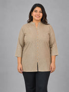 Brown Handloom Cotton Front-Slit Short Kurti