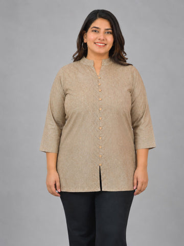 Brown Handloom Cotton Front-Slit Short Kurti