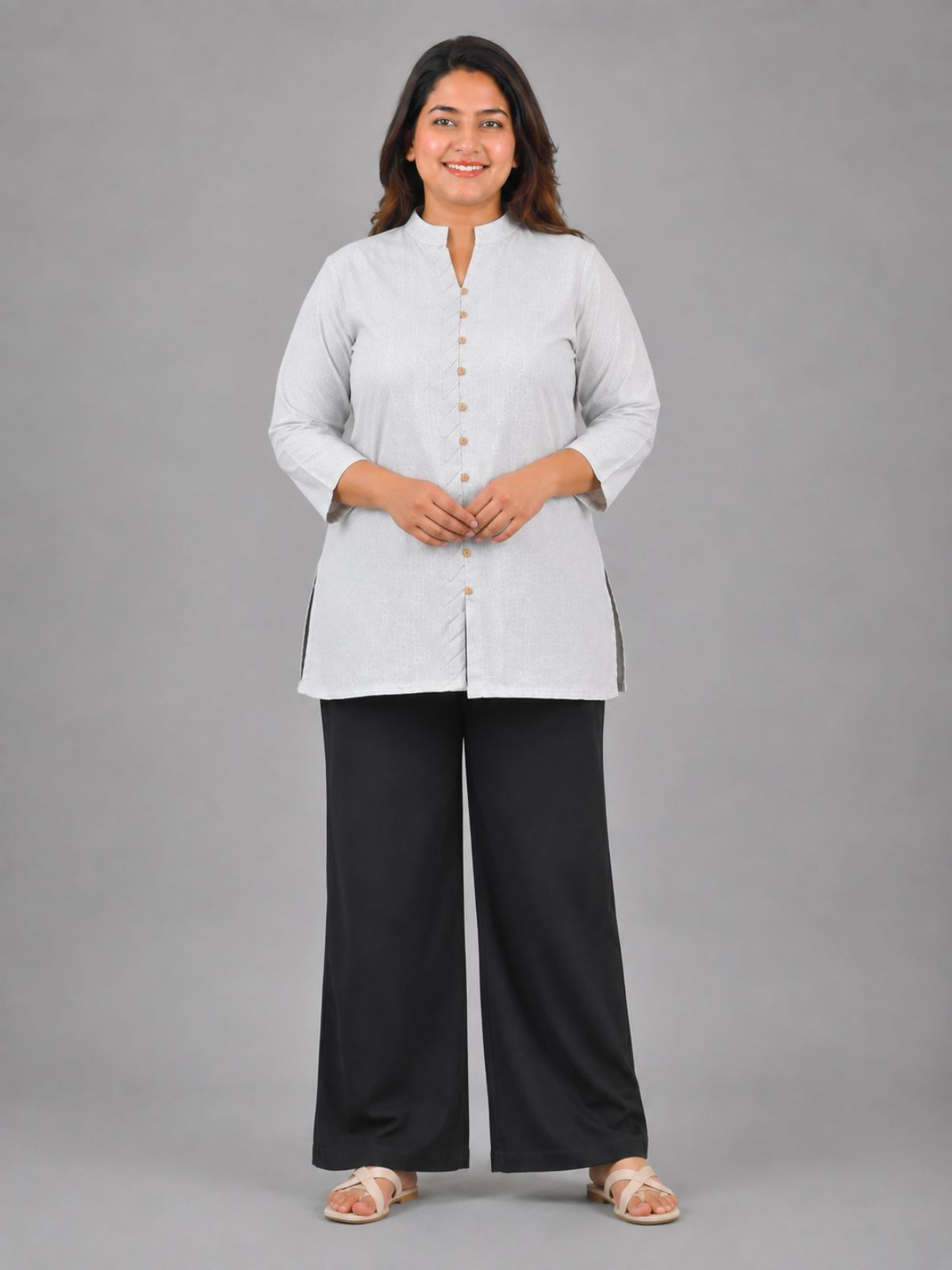 Melange Handloom Cotton Front-Slit Short Kurti