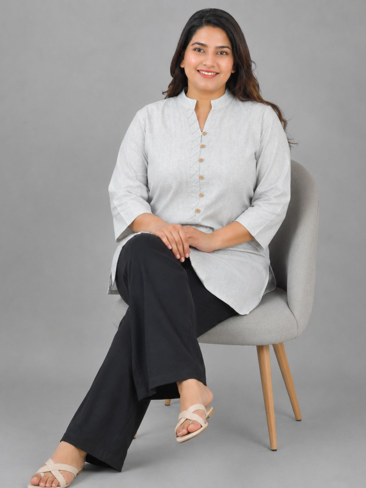 Melange Handloom Cotton Front-Slit Short Kurti