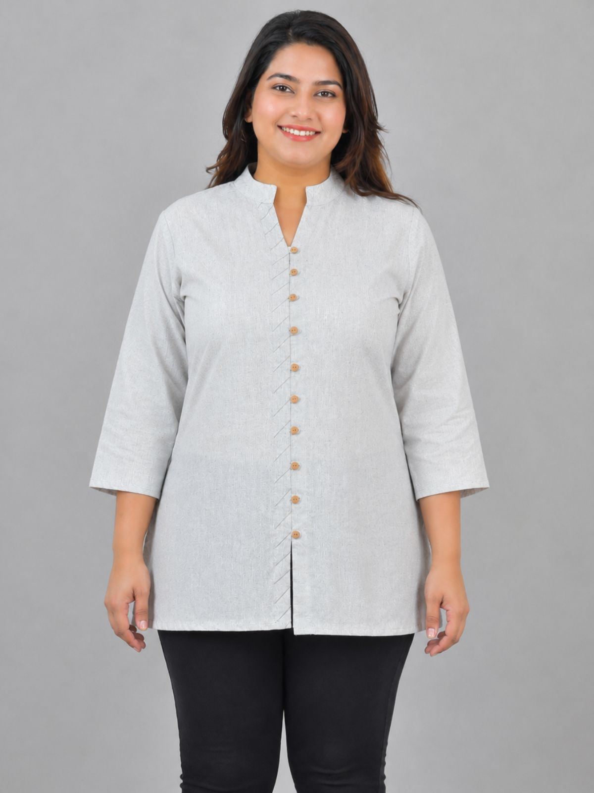 Melange Handloom Cotton Front-Slit Short Kurti