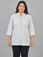Melange Handloom Cotton Front-Slit Short Kurti