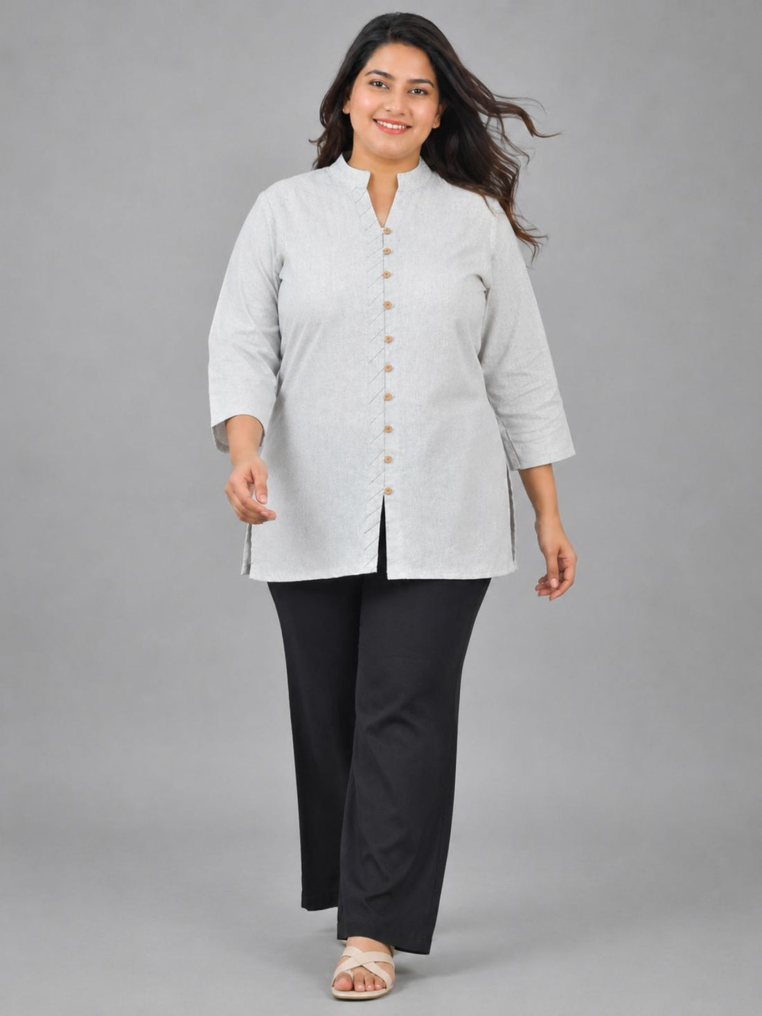 Melange Handloom Cotton Front-Slit Short Kurti