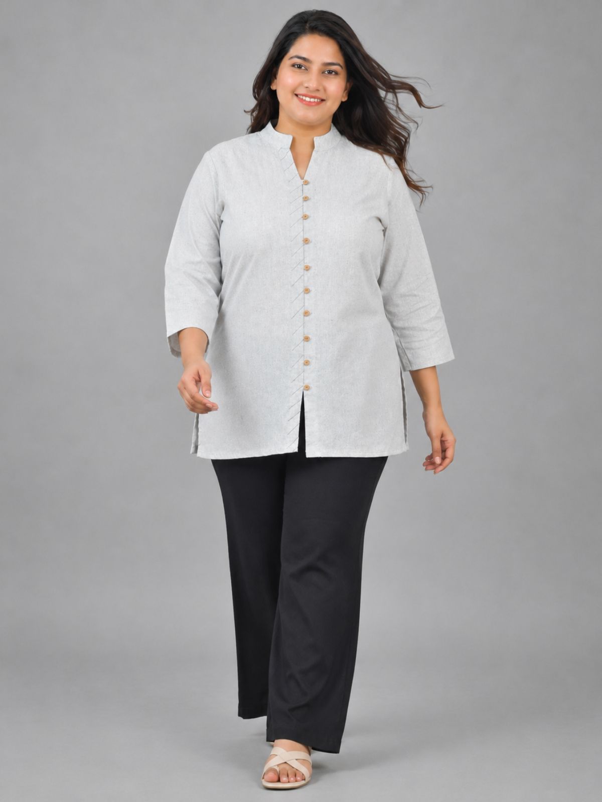 Melange Handloom Cotton Front-Slit Short Kurti