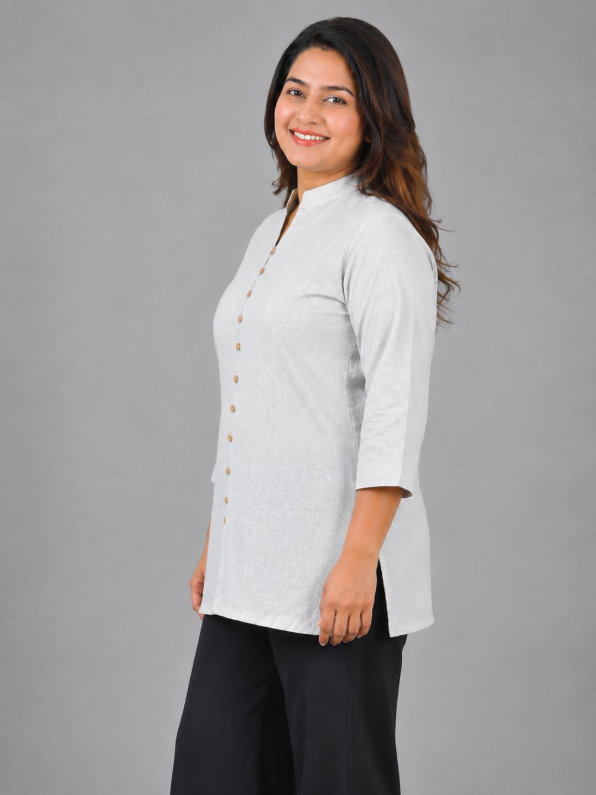 Melange Handloom Cotton Front-Slit Short Kurti